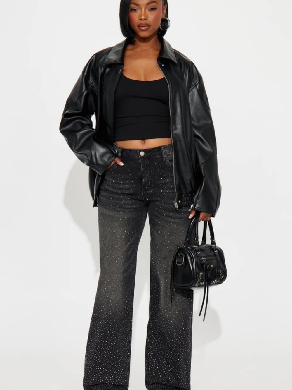FASHION NOVA Not So Average Stretch Embellished Straight Leg Black JEANS Sz. 16 - Picture 5 of 13